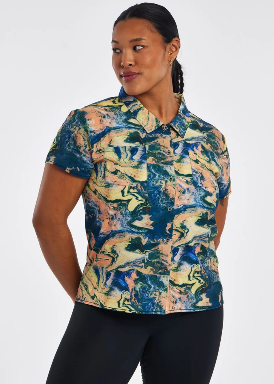 Women Oiselle Benjamina Button Short Sleeve