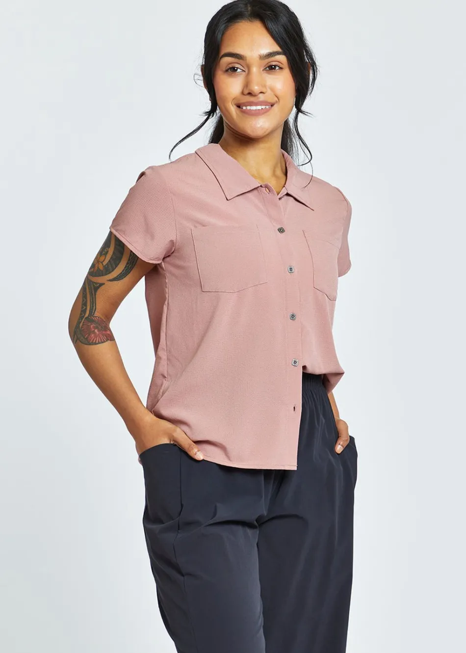Women Oiselle Benjamina Button Short Sleeve