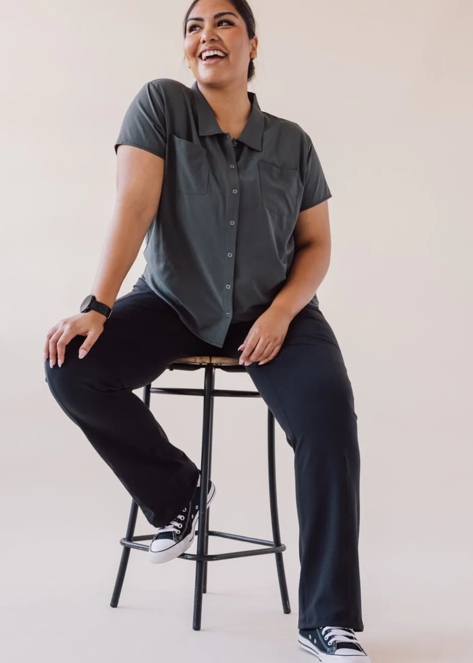 Women Oiselle Benjamina Button Short Sleeve