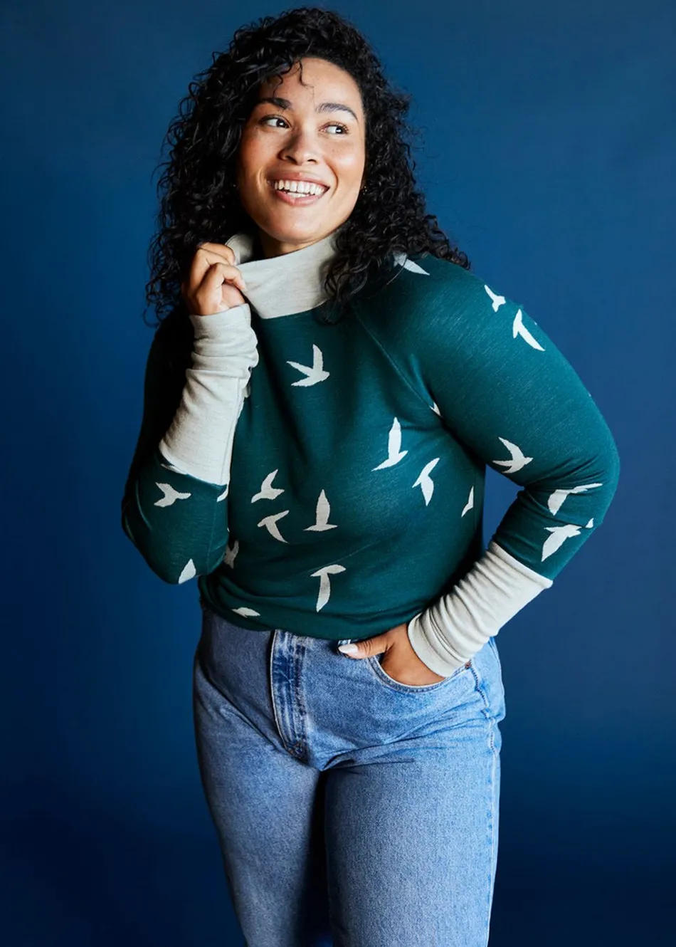 Women Oiselle Wazzie Wool Jacquard Mock Neck Long Sleeve