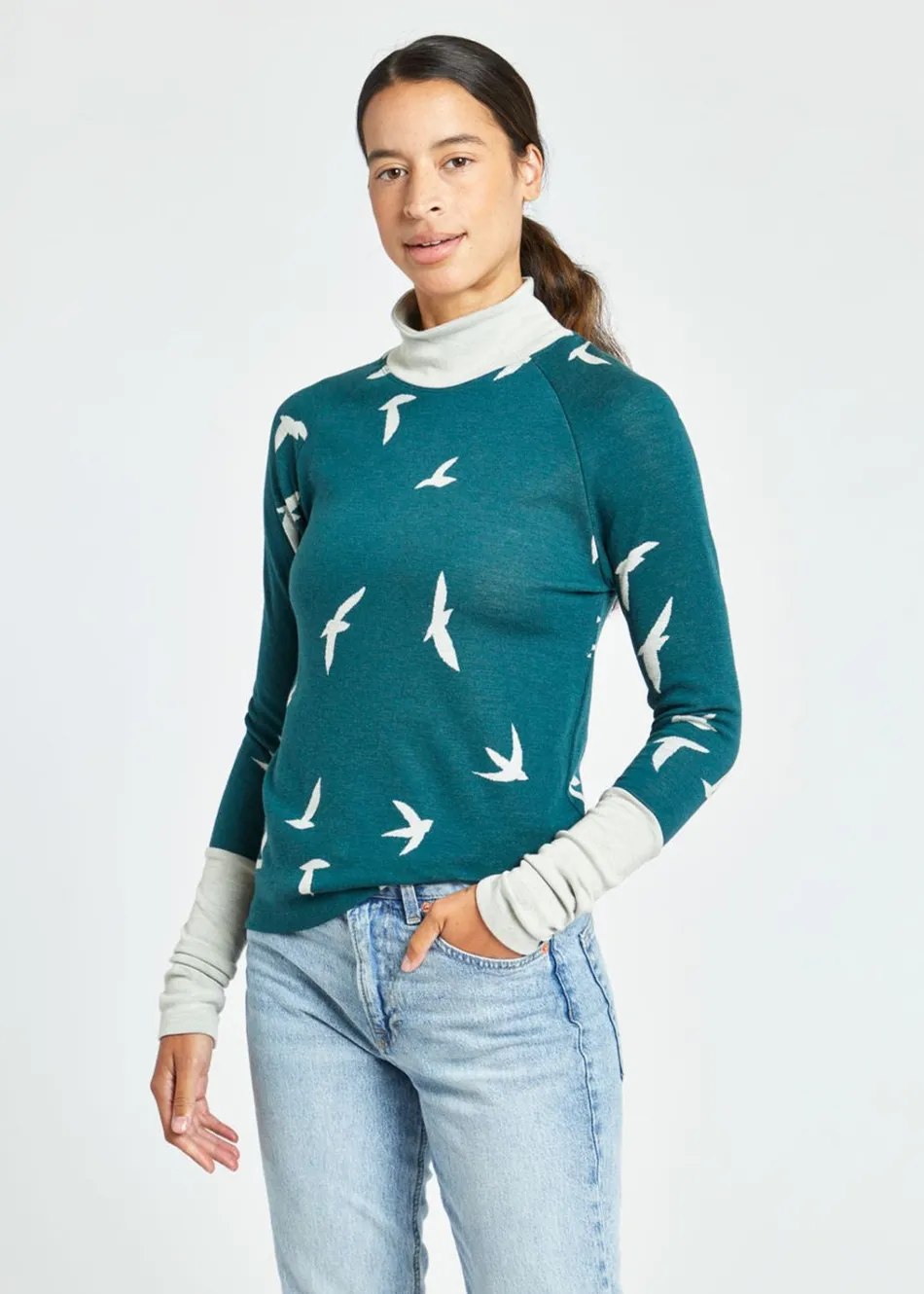 Women Oiselle Wazzie Wool Jacquard Mock Neck Long Sleeve